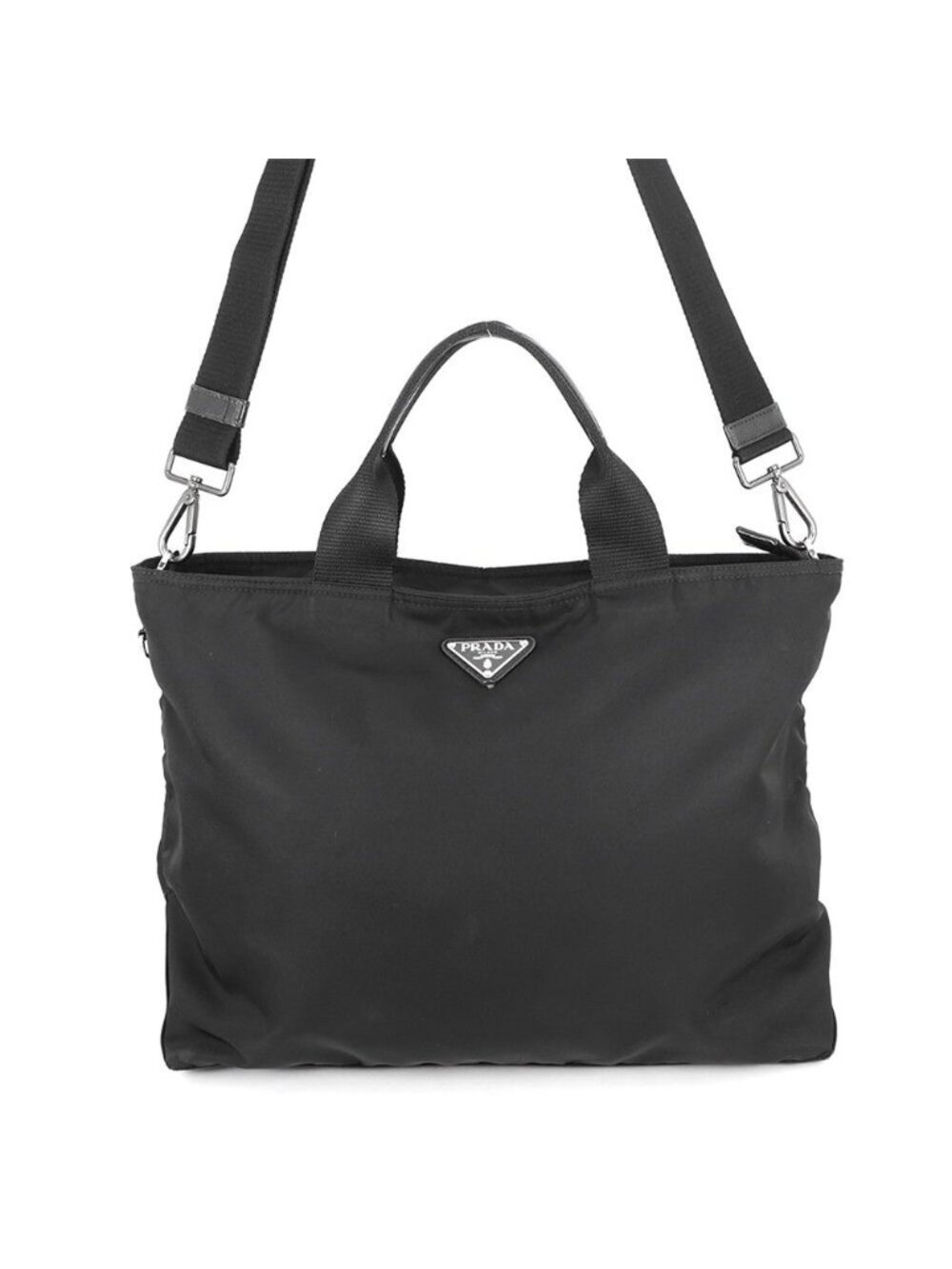 Prada Tote Nylon Triangle Logo 2-Way Shoulder Bag Black